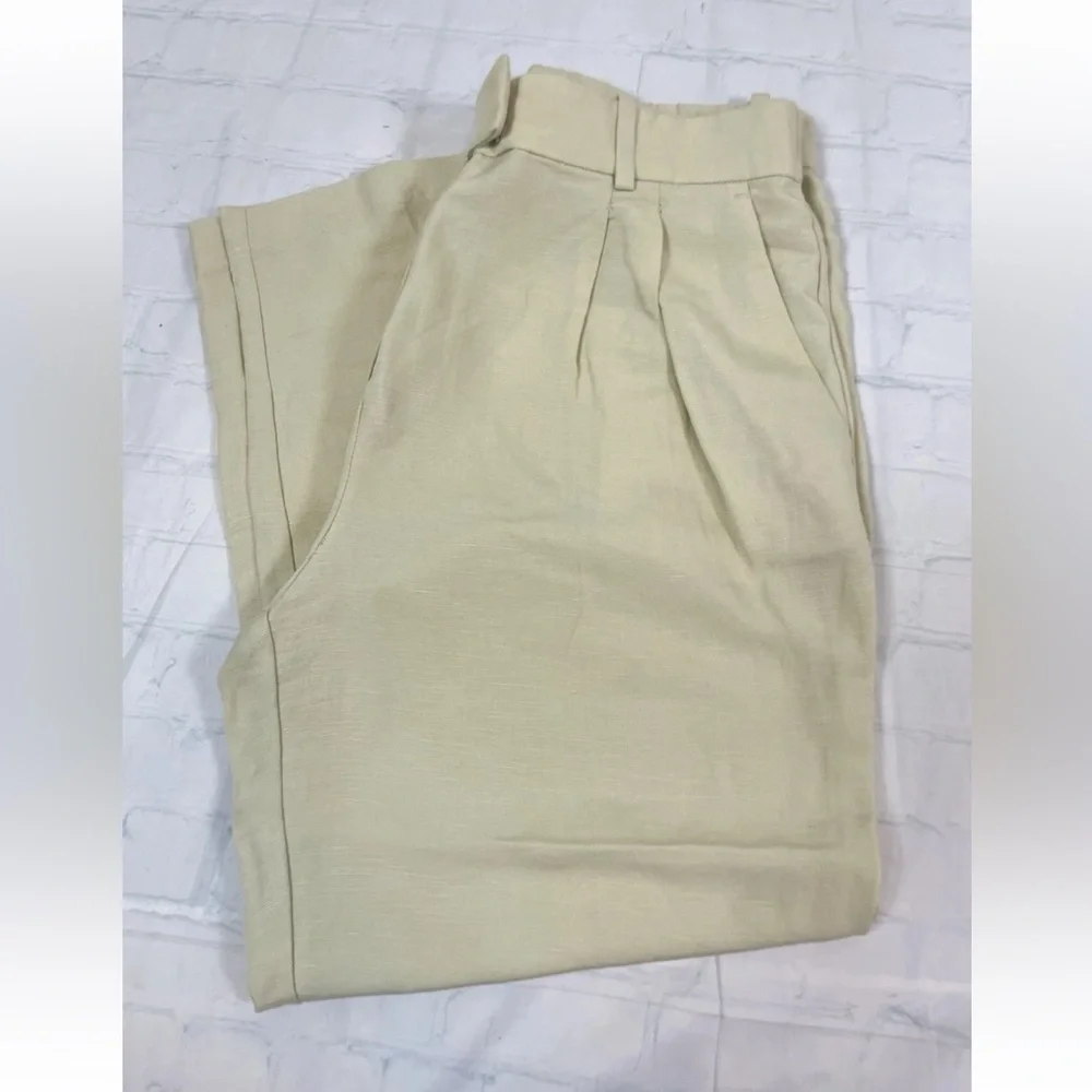 H&M Women’s Pale Green Linen Blend‎ Ankle Length Pleated Dress Pants Size 10 NEW